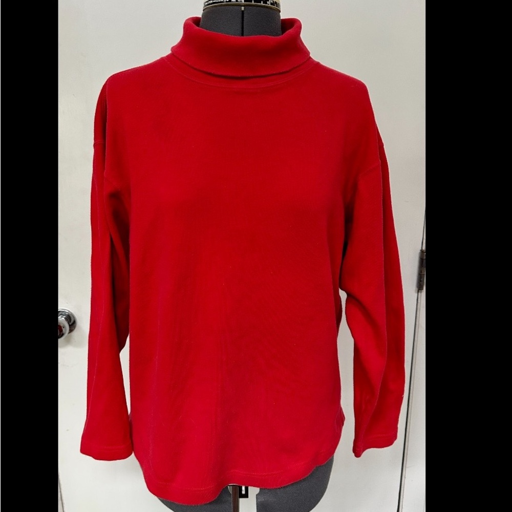 VINTAGE 90s JL PLUM LADIES BRIGHT RED COTTON KNIT SWEATER CLASSIC TURTLENECK L
